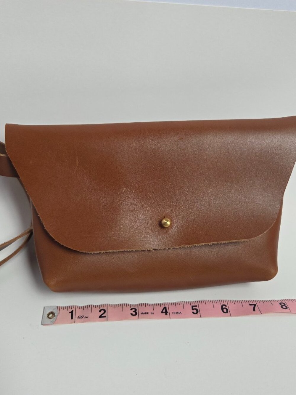 Handmade Brown Leather Crossbody Bag Minimalist Adjustable Strap Satchel Purse - Picture 6 of 7